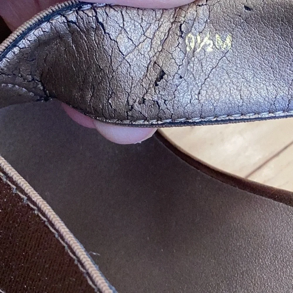 CHICOS bronze, open toe sling back espadrille wedge sandals. Women size 9.5